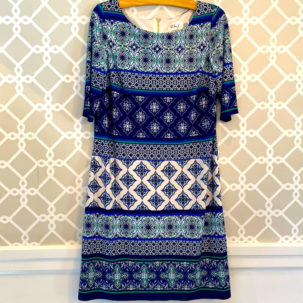 Eliza J Elbow length sleeve Blue & Green Dress 8